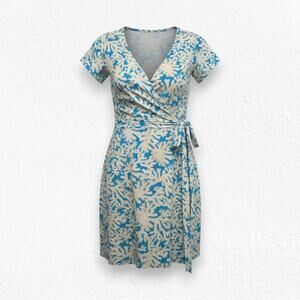 Diane von Furstenberg Turquoise Sea Fan Motif Wrap Print Dress Size Small